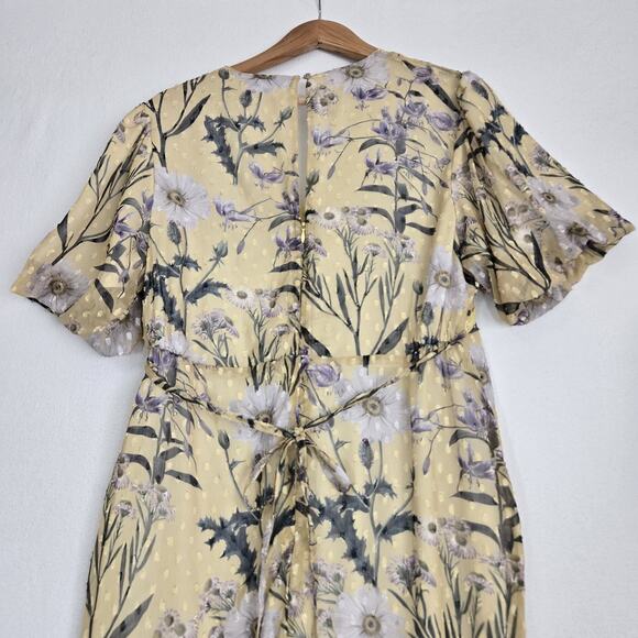 Hope & Ivy Maternity Midi Dress sz 16 Yellow Daisy Print Balloon Sleeve Drop Hem - Picture 10 of 16